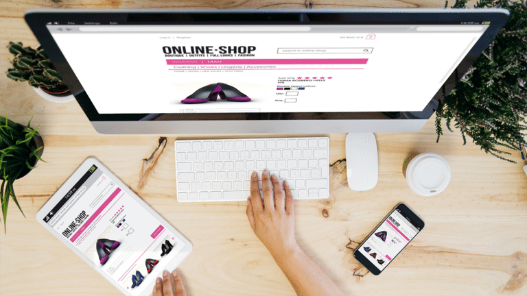 photos of a person setting up an online store
