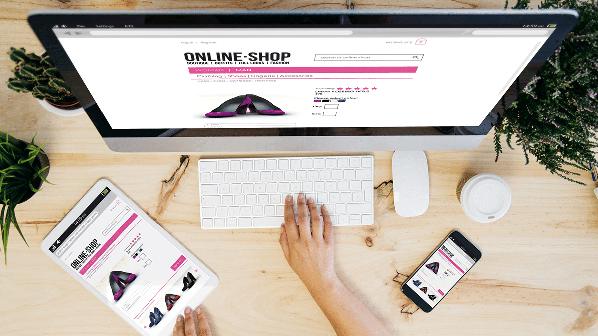 photos of a person setting up an online store